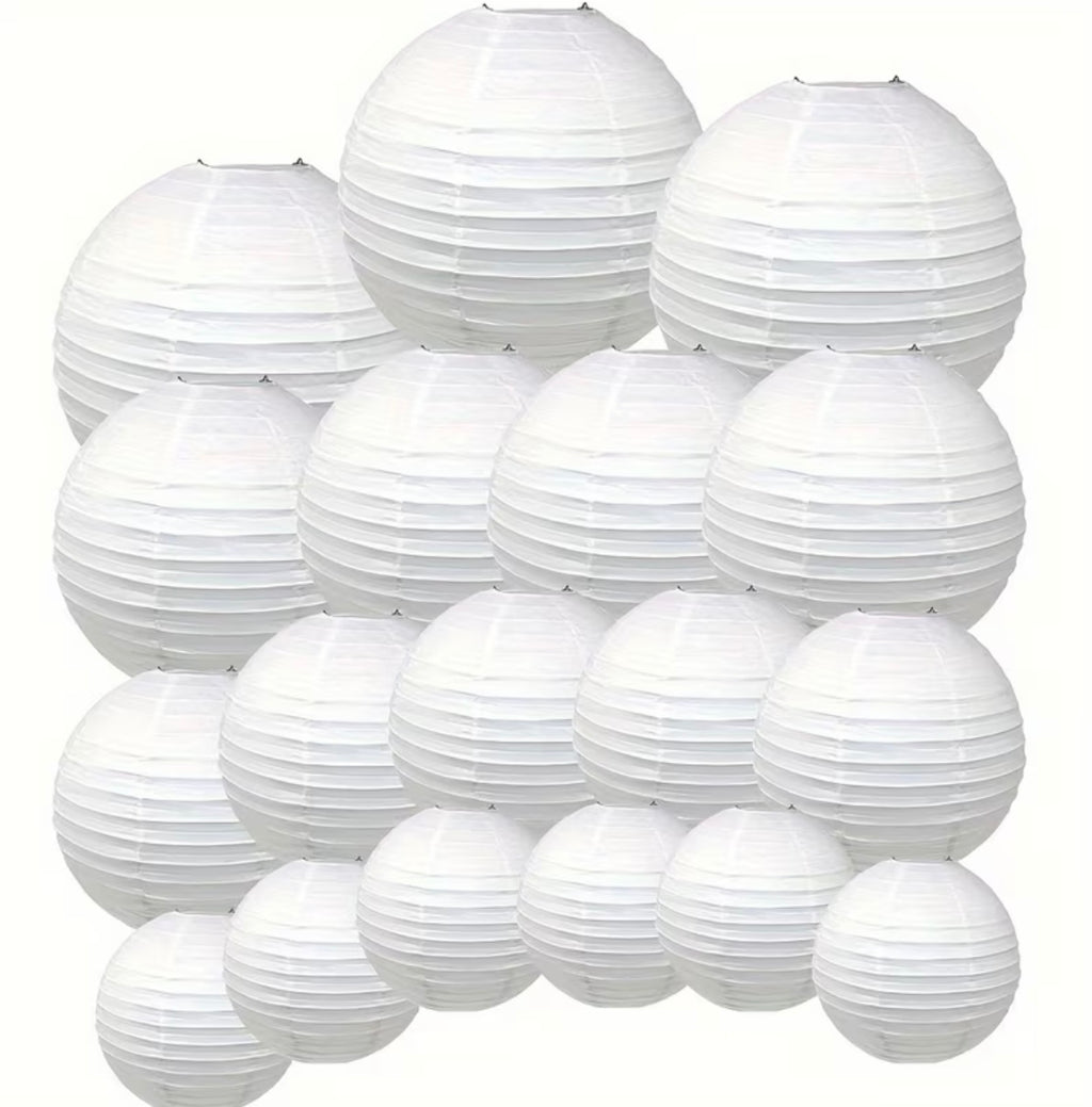 Set of Mixed White Paper Lanterns of 18 Pieces