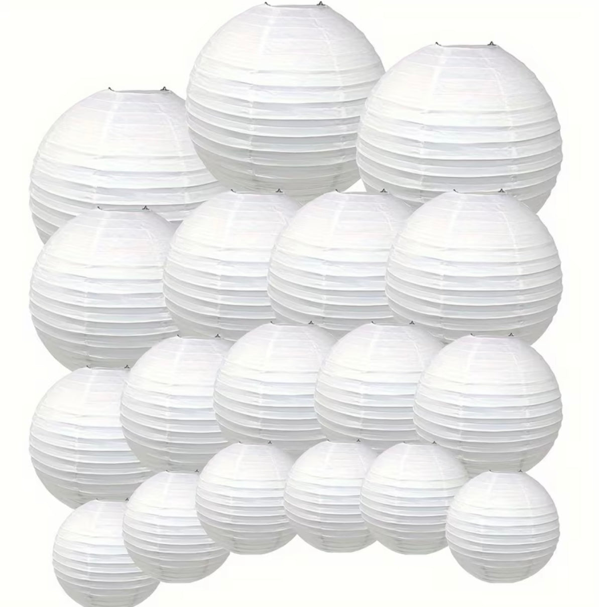 Set of Mixed White Paper Lanterns of 18 Pieces