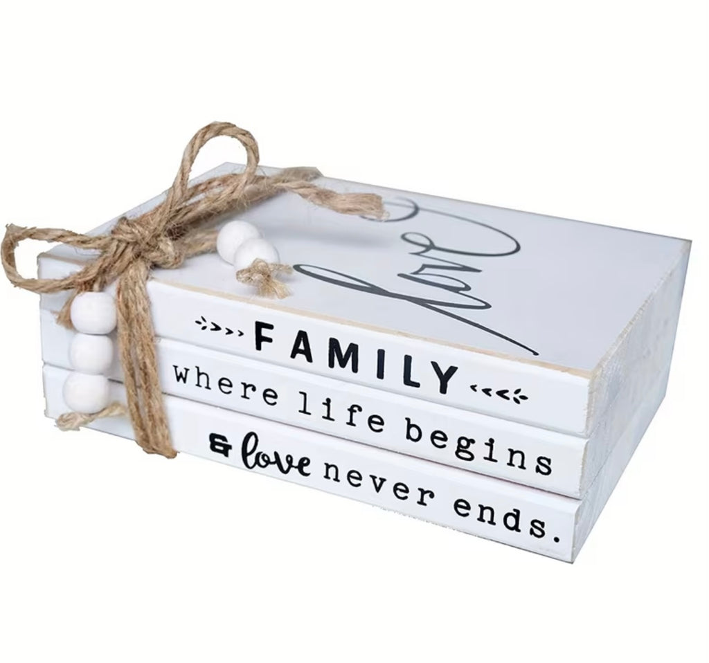 Stack of Decorative Books in Rustic Wood for Home Decoration