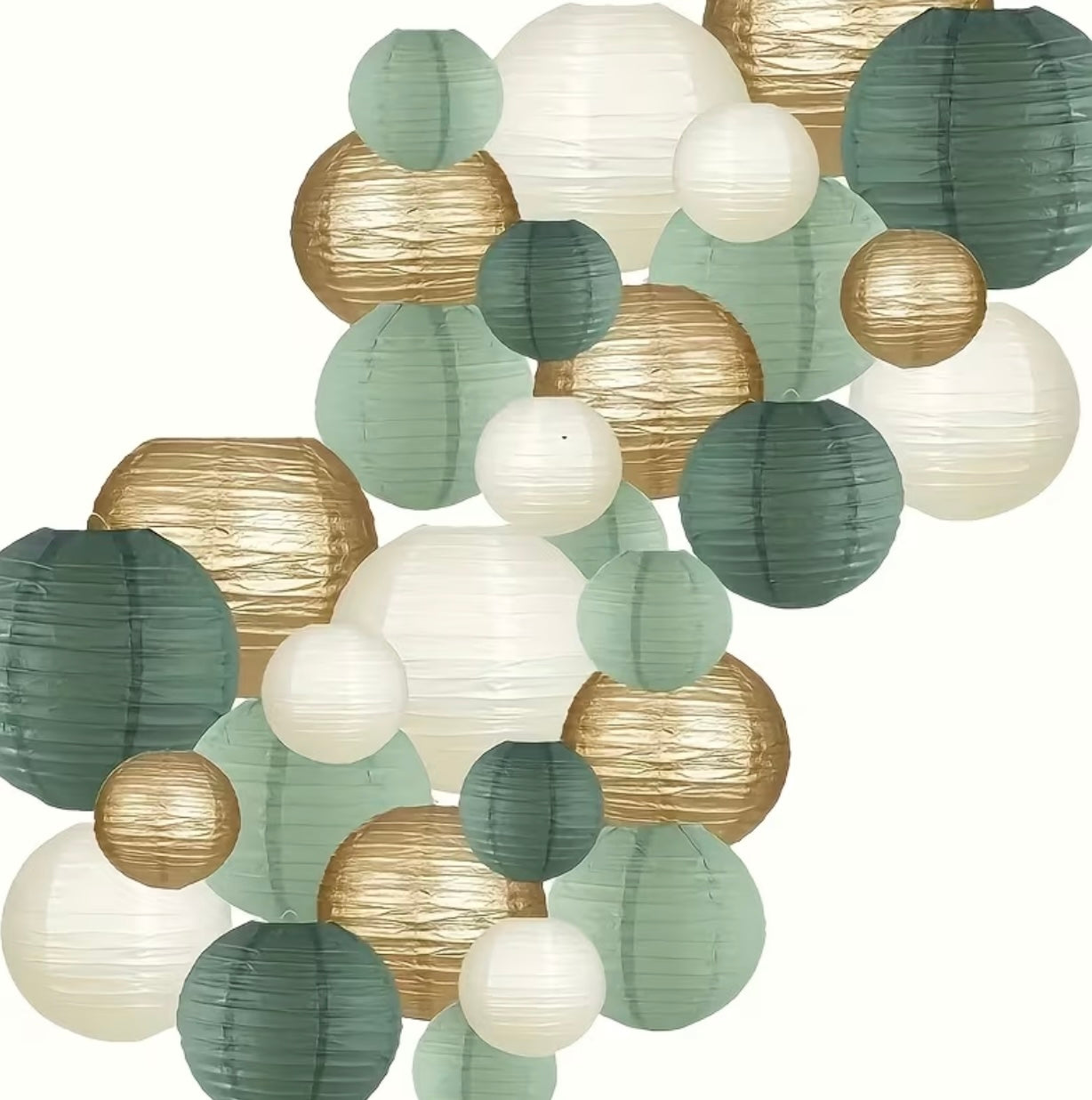 30 Green and Golden Paper Lanterns