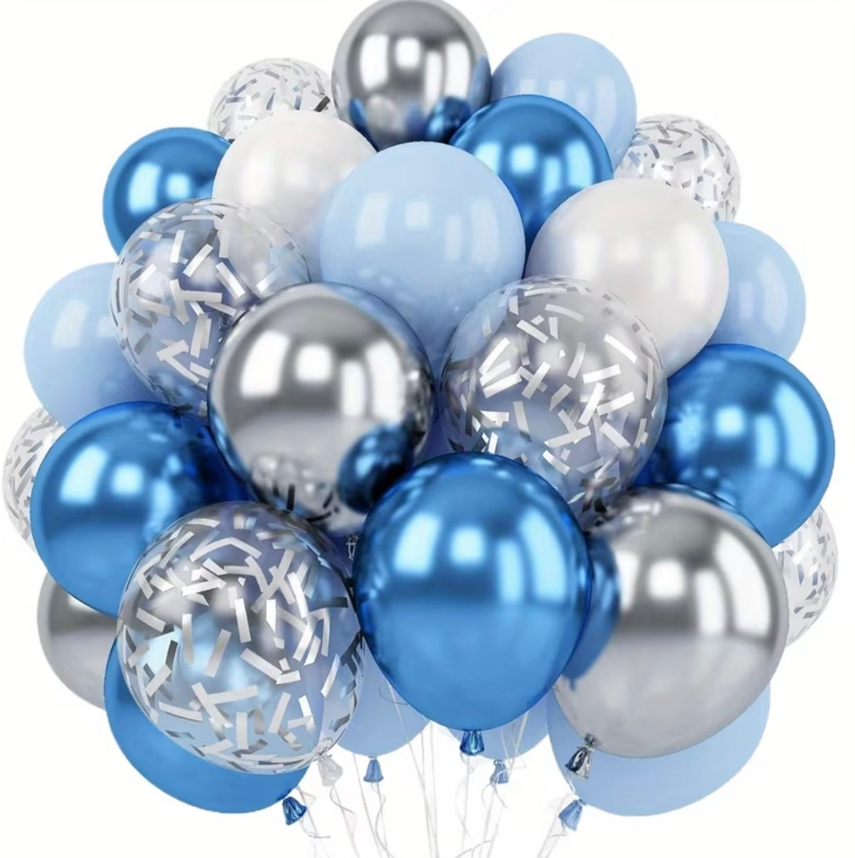 30 gold, blue, silver metalized balloons