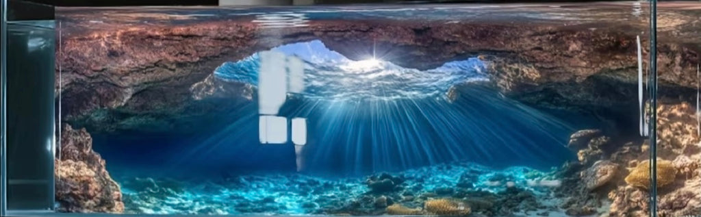 Vinilo adhesivo decorativo para acuarios con escena de cueva submarina