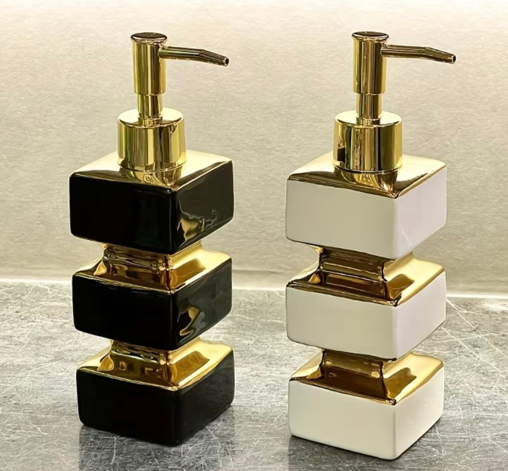 Creative and unique black and white ceramic soap dispenser