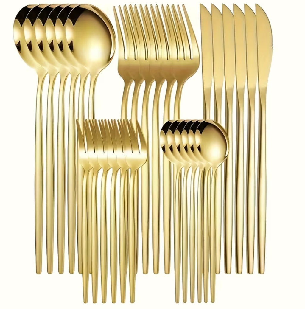 An elegant and luxurious 30-piece stainless steel cutlery set