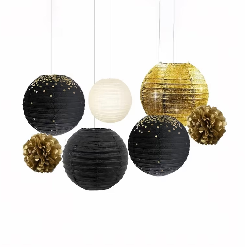 Set of 7 paper lanterns for parties