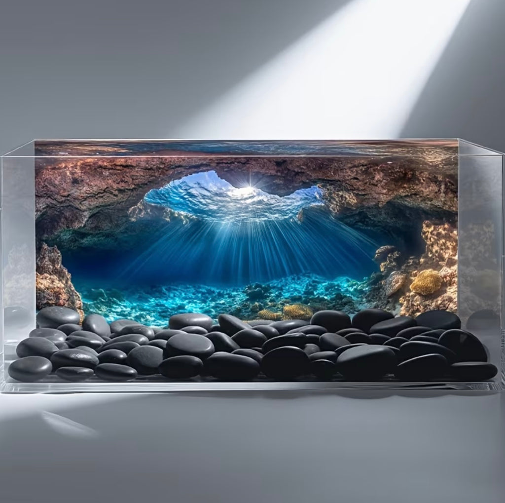 Vinyl wall sticker with underwater cave scene for aquariums