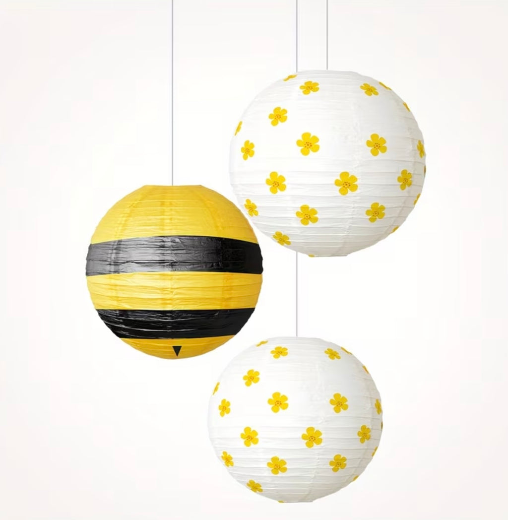 Paper lanterns, bee-themed hanging lantern