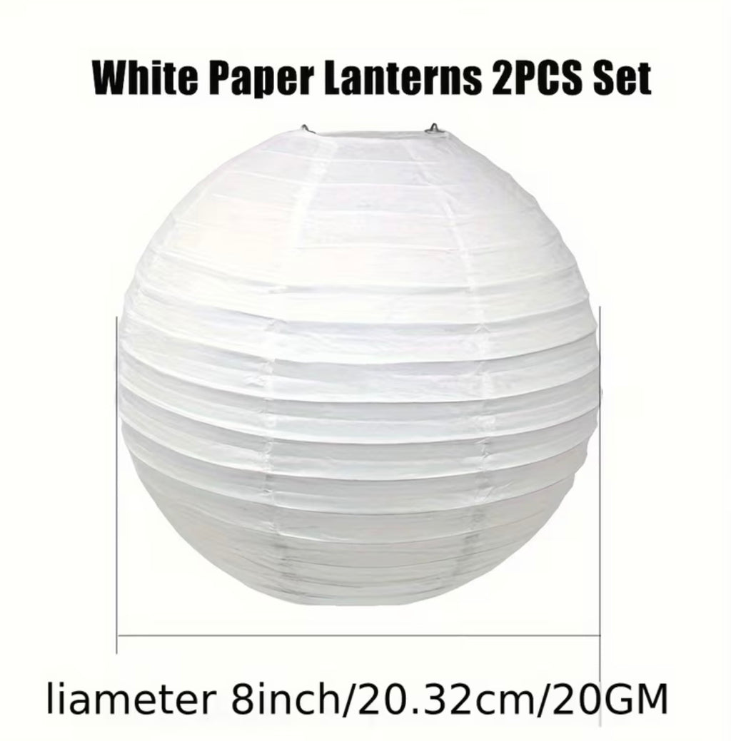 Set of 2 White Round Paper Lanterns for Decoration