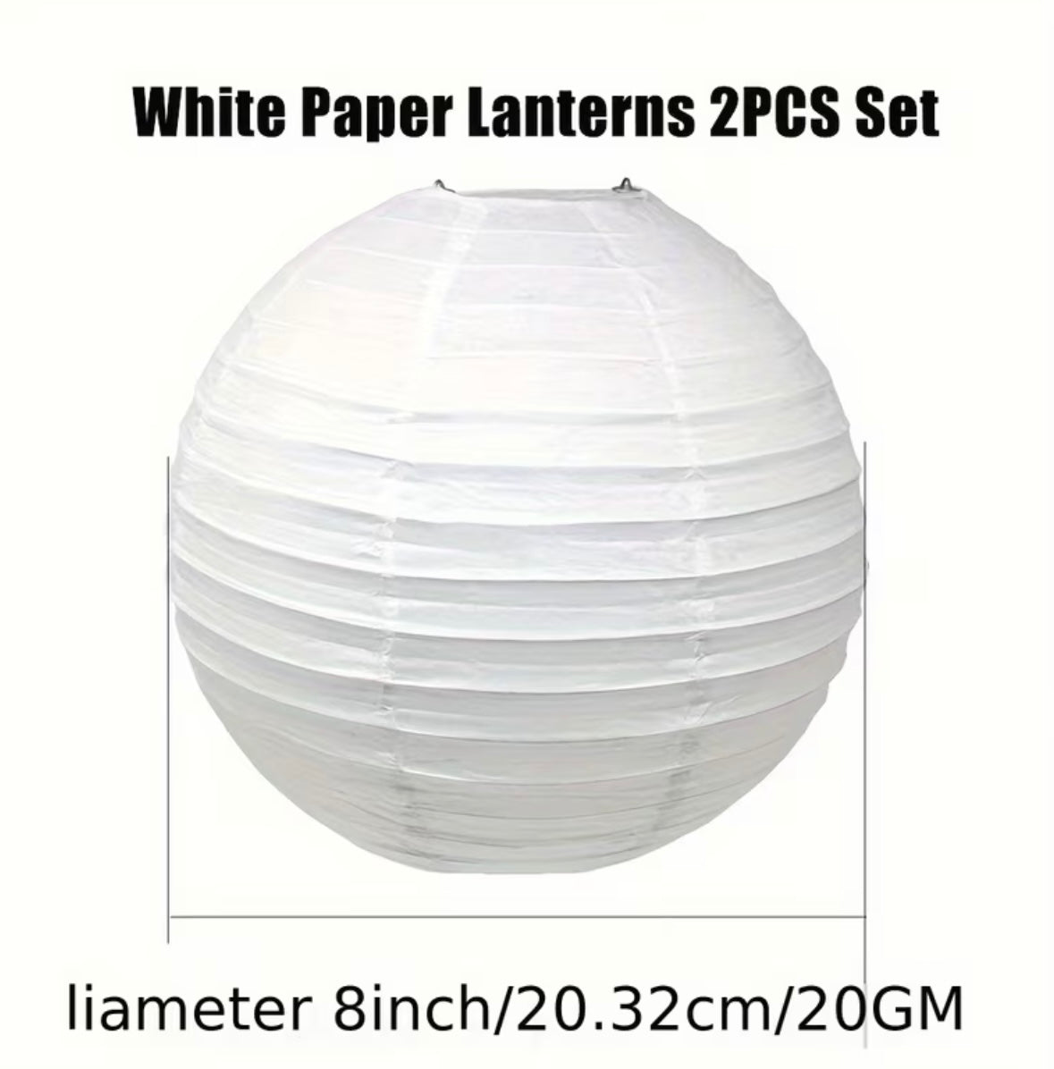 Set of 2 White Round Paper Lanterns for Decoration