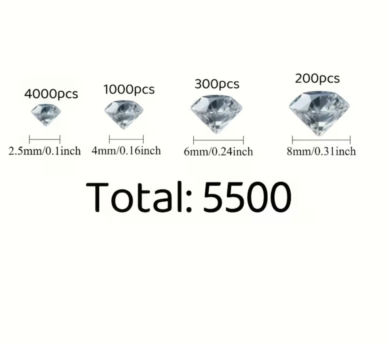5500 pieces of decorations with fake diamonds