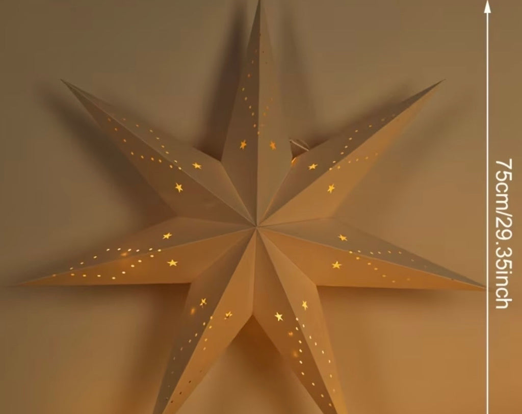1 pc, White star-shaped pendant (without light), Perforated paper star