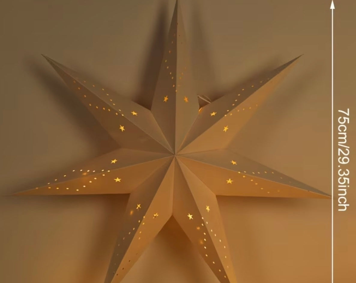 1 pc, White star-shaped pendant (without light), Perforated paper star