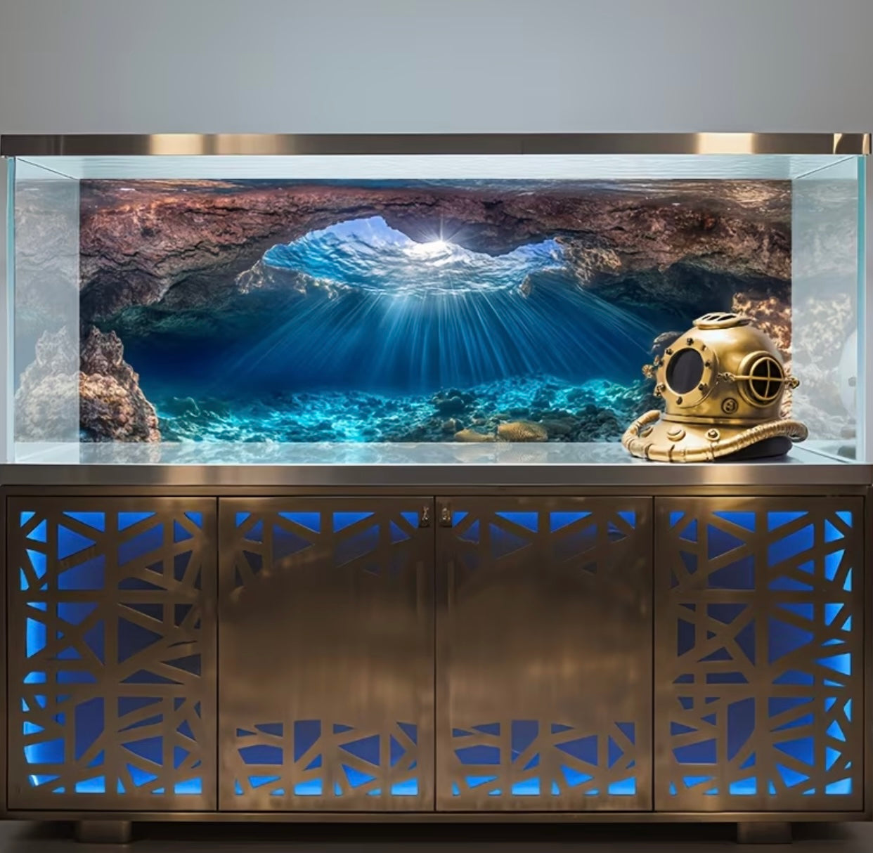 Vinyl wall sticker with underwater cave scene for aquariums