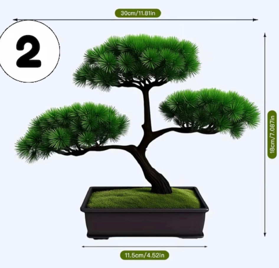 Set of 2 realistic artificial pine-shaped bonsai