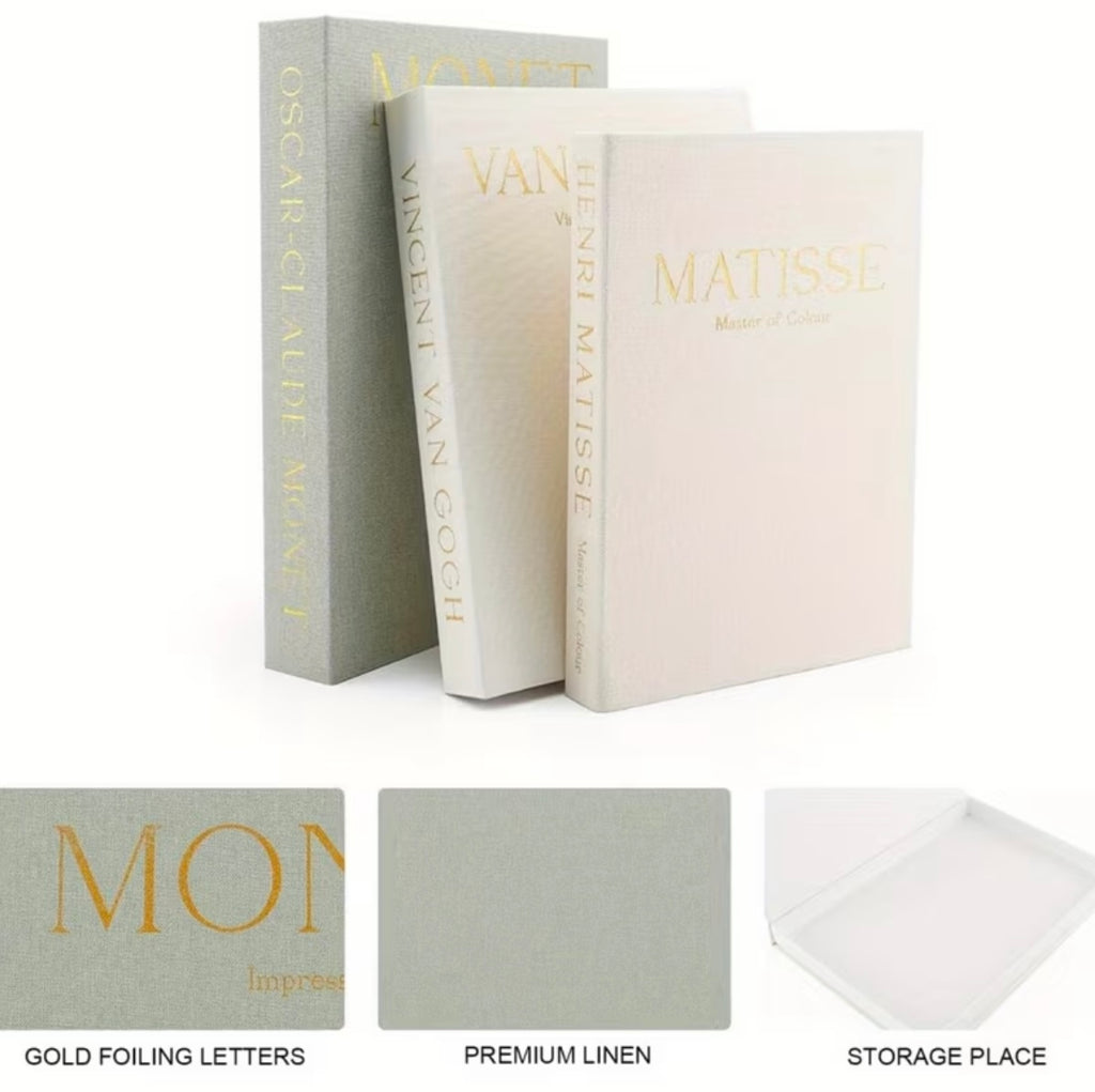 Set of 3 pieces, Decorative book for the home, Decorative linen book