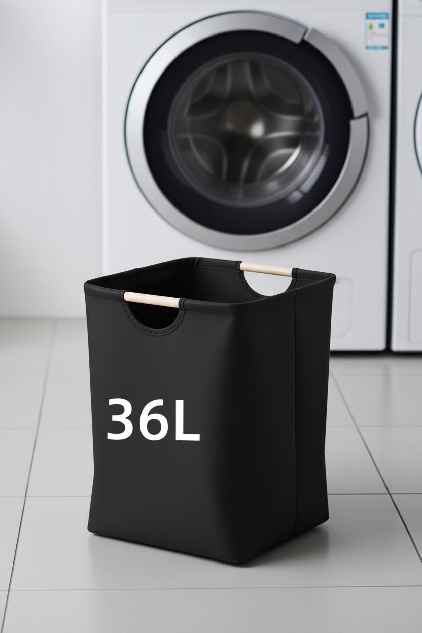 Large capacity 1-piece foldable storage basket with wooden handles