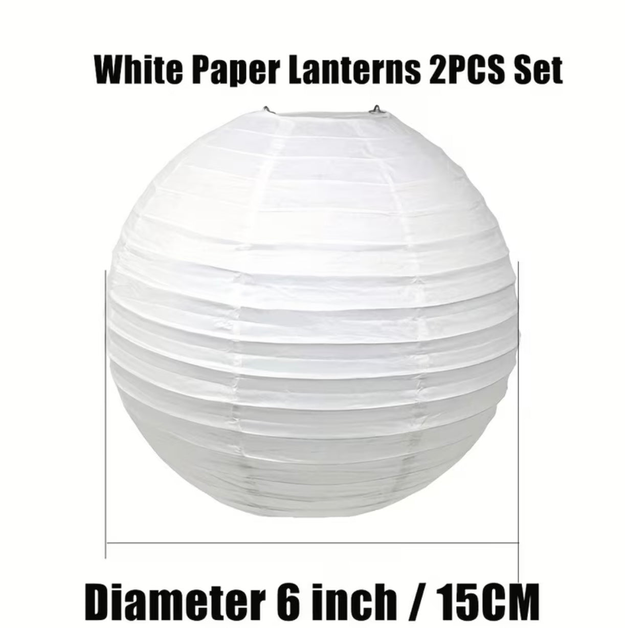 Set of 2 White Round Paper Lanterns for Decoration