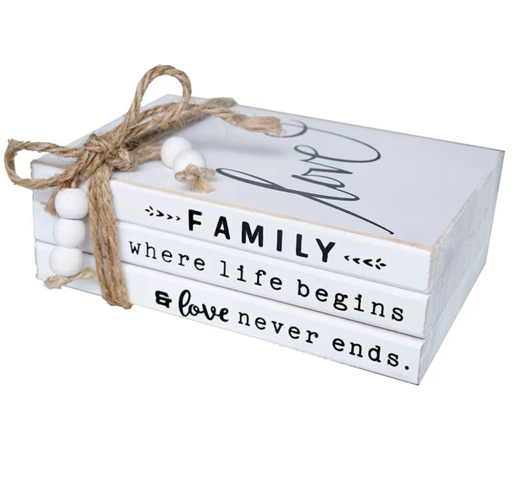 Stack of Decorative Books in Rustic Wood for Home Decoration