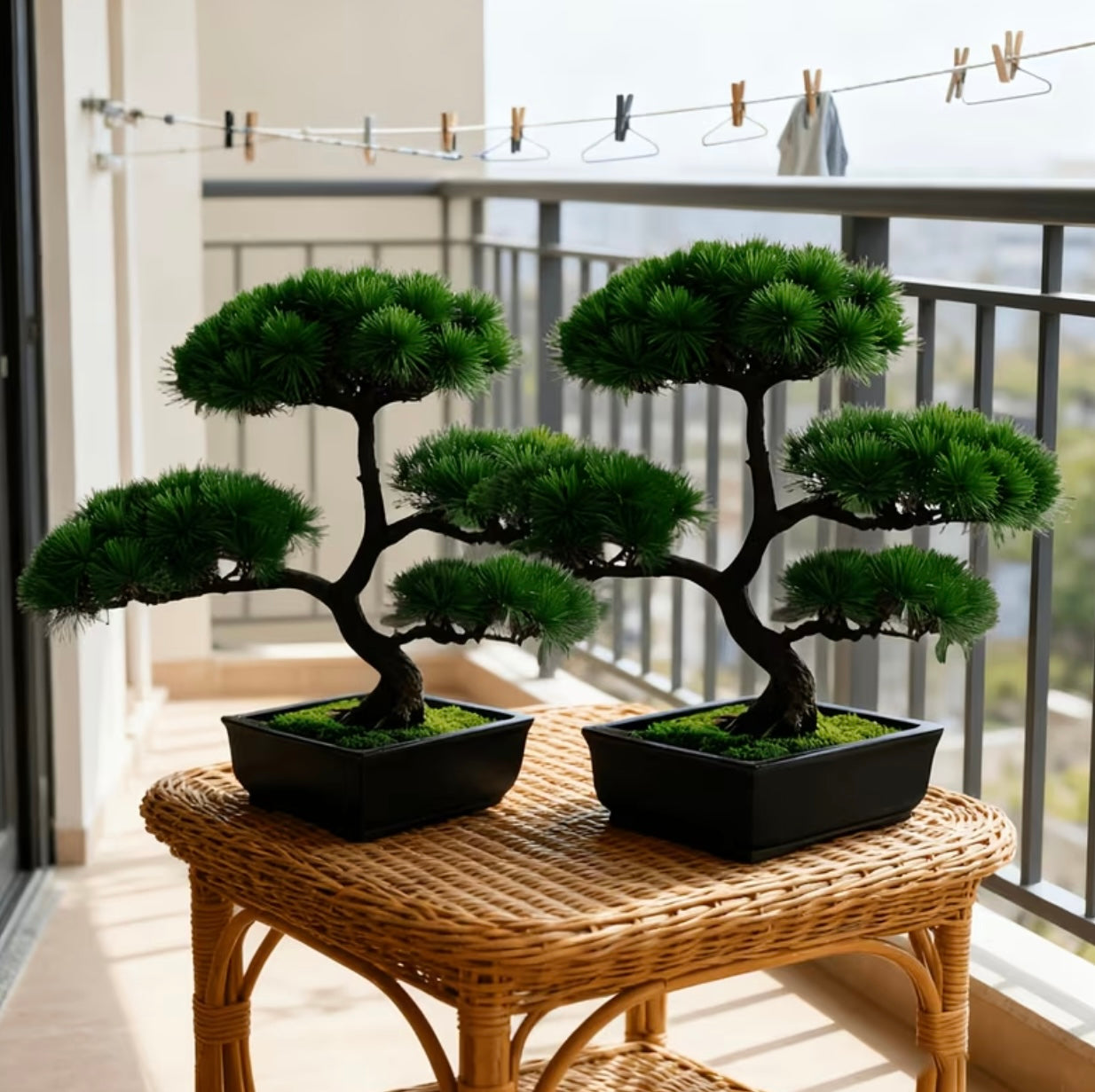 Set of 2 realistic artificial pine-shaped bonsai