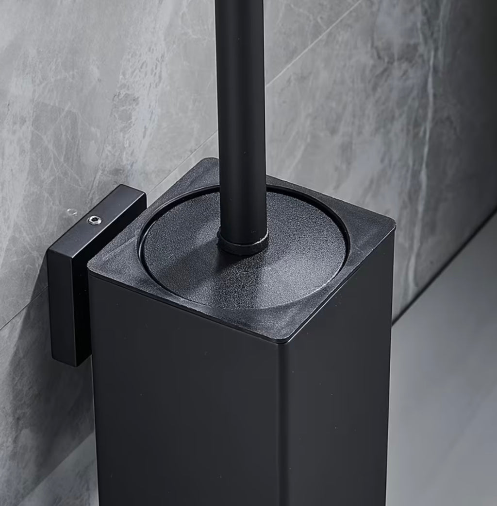 Elegant Black Square Toilet Brush with Wall Support