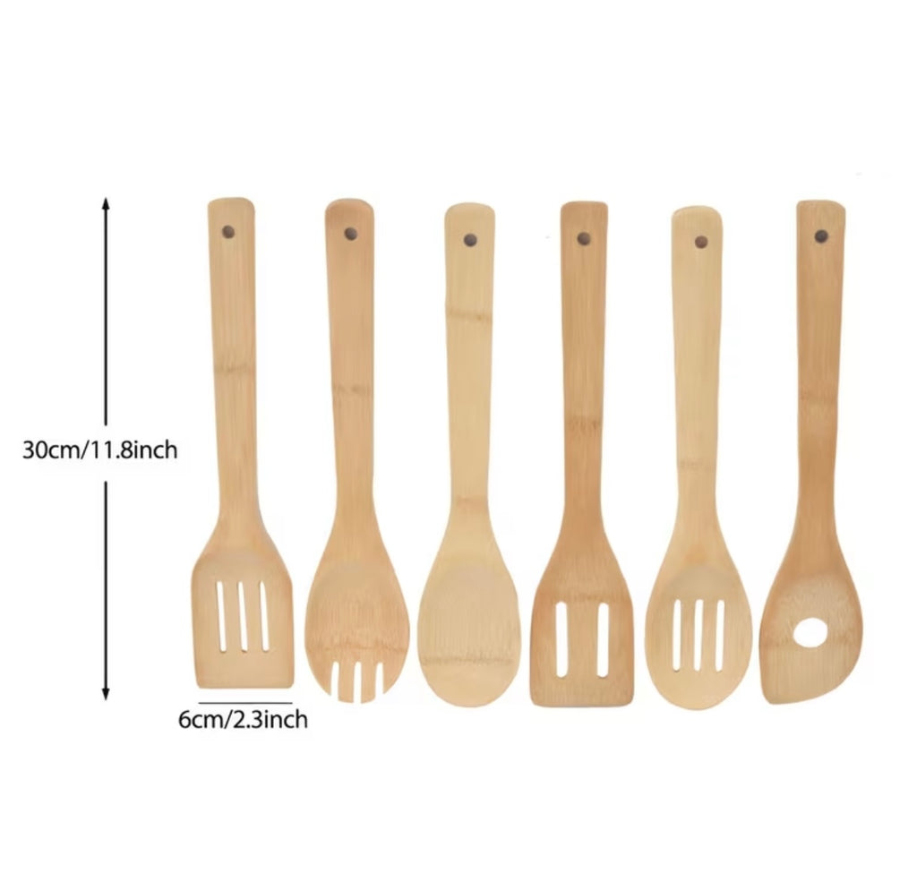 Set of 6 wooden utensils, wooden spoons for cooking