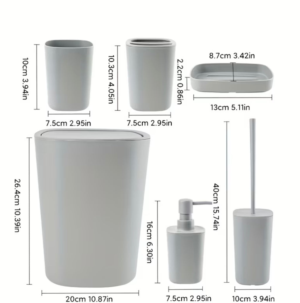6 Pieces Modern Plastic Bathroom Set Complete