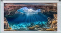 Vinilo adhesivo decorativo para acuarios con escena de cueva submarina