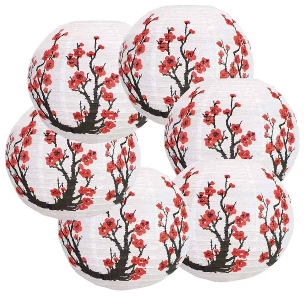 Confezione da 6 Lanterne di Carta con Fiori di Ciliegio Rossi da 30,48 cm