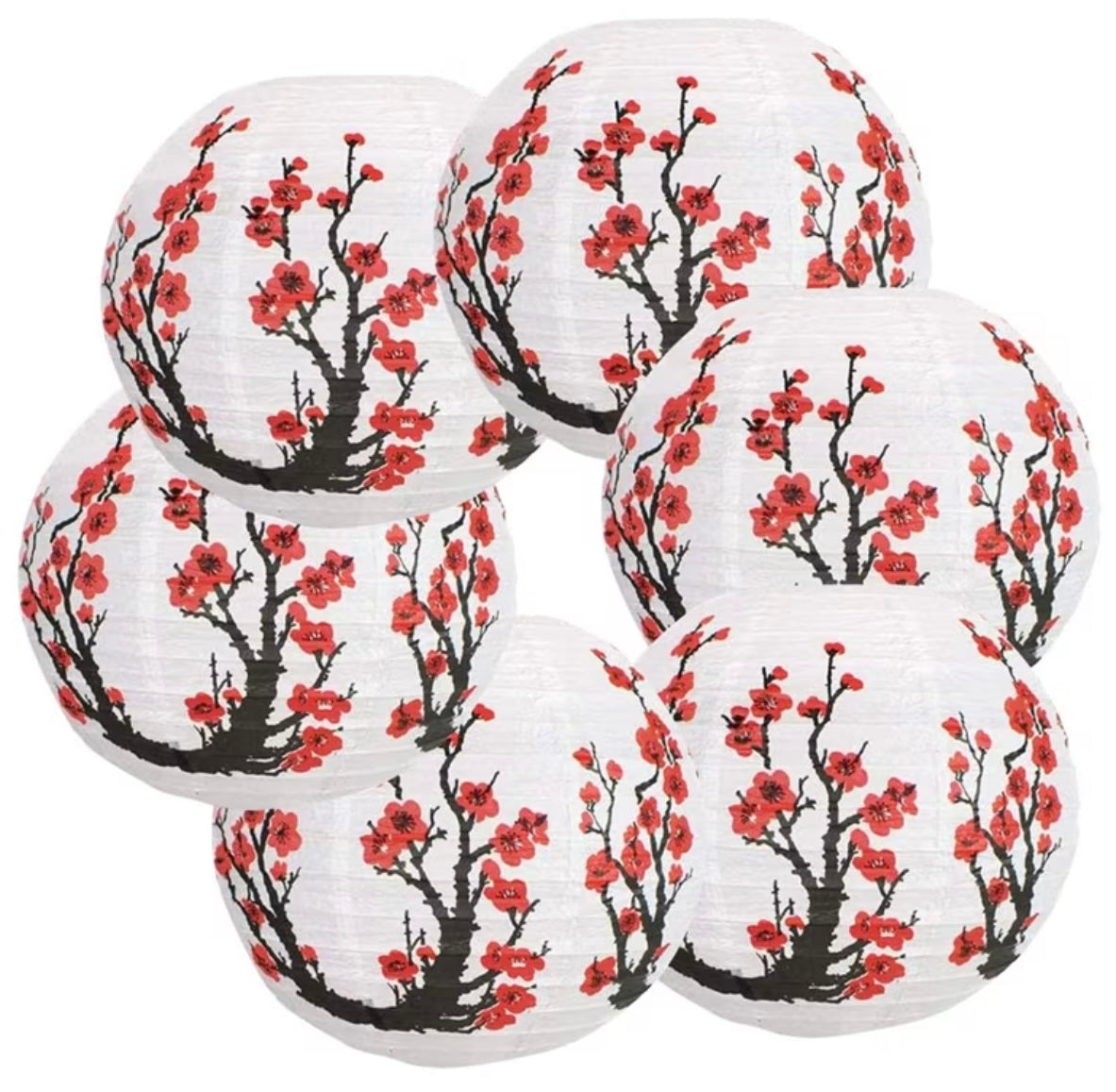 Confezione da 6 Lanterne di Carta con Fiori di Ciliegio Rossi da 30,48 cm